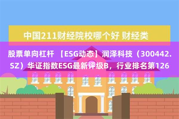 股票单向杠杆 【ESG动态】润泽科技（300442.SZ）华证指数ESG最新评级B，行业排名第126